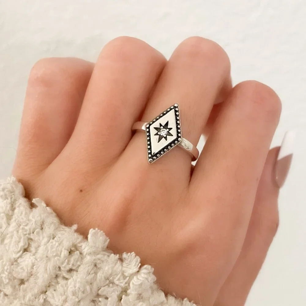 925 Sterling Silver Minimalist Ring Star Celestial Dainty Ring Diamond Ring